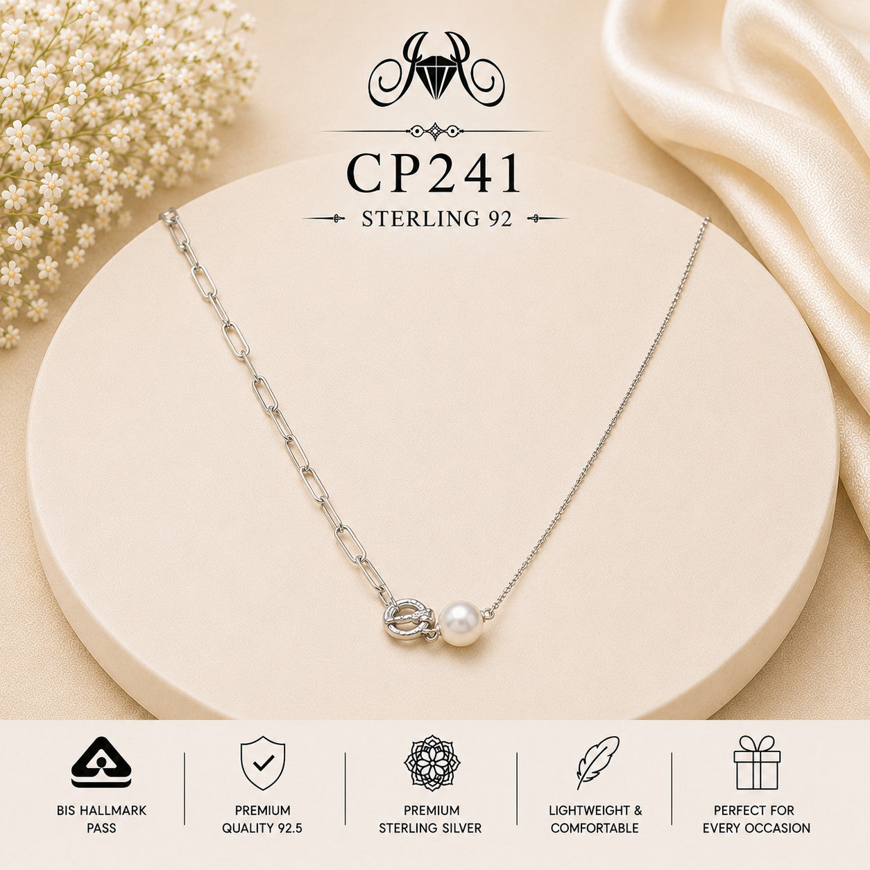 925 Sterling Silver Pearl & Knot Link Chain