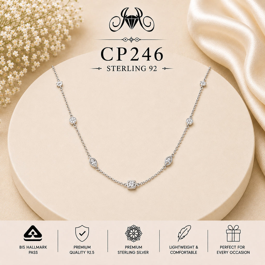 925 Sterling Silver Crystal Station Chain