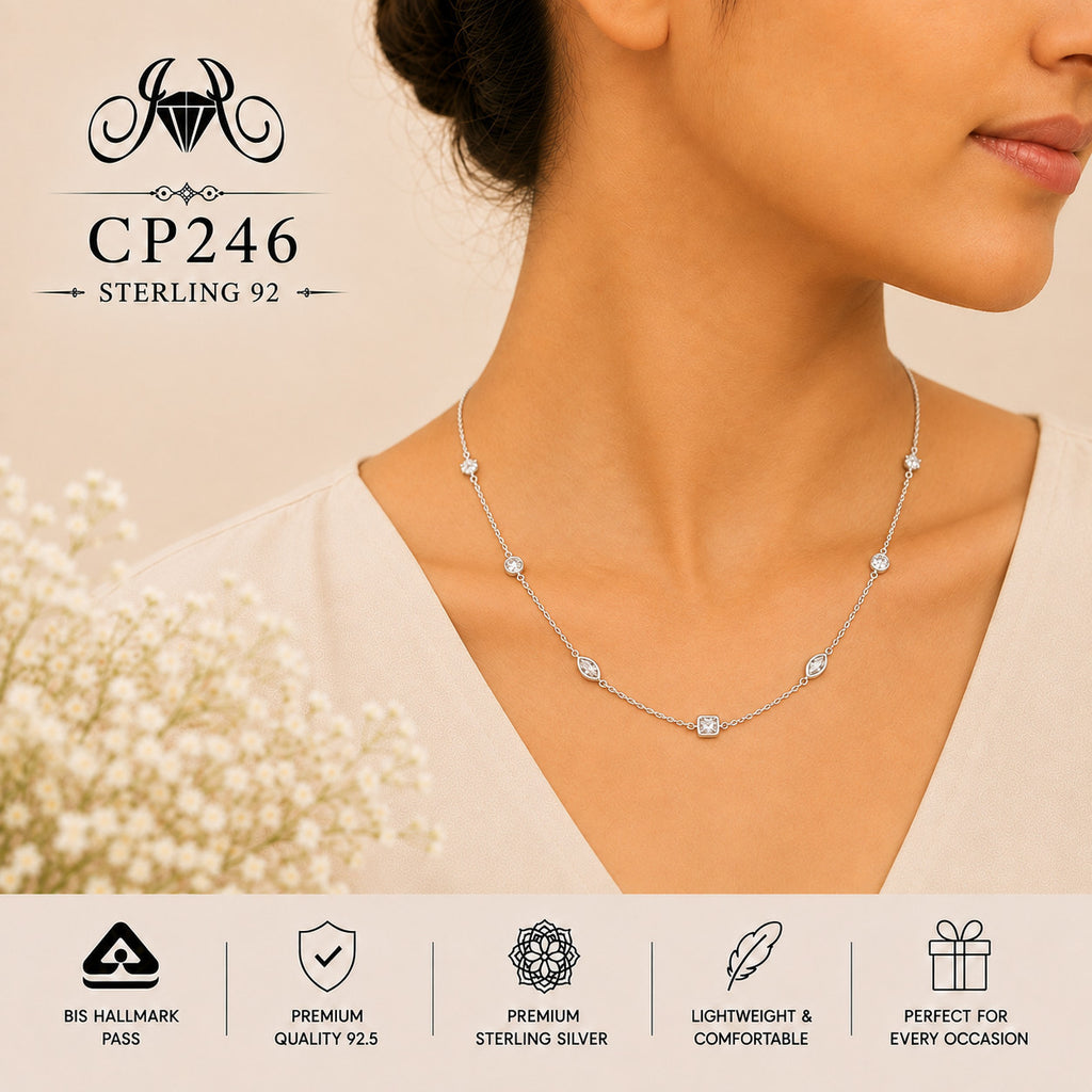 925 Sterling Silver Crystal Station Chain