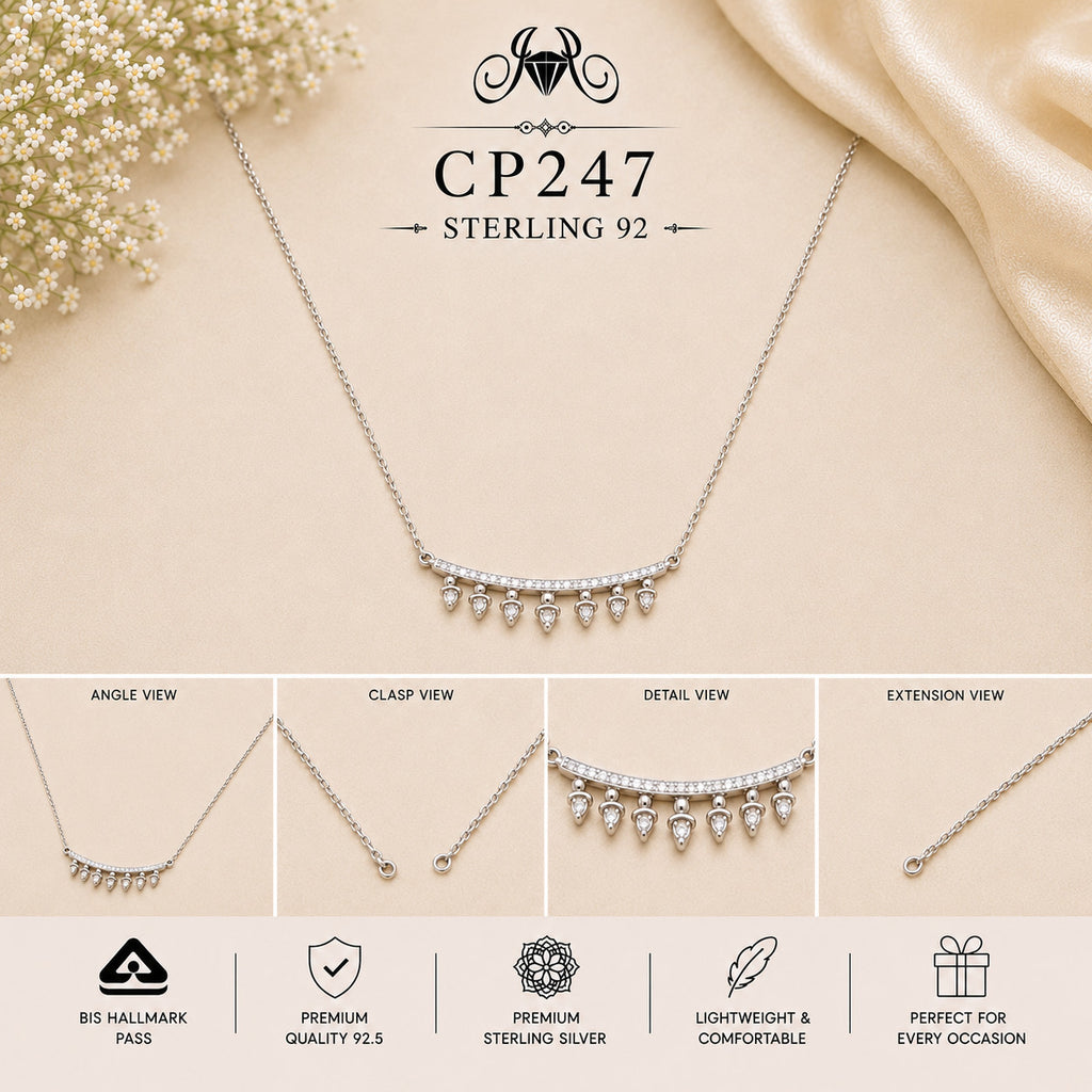 925 Sterling Silver Teardrop Fringe Bar Chain