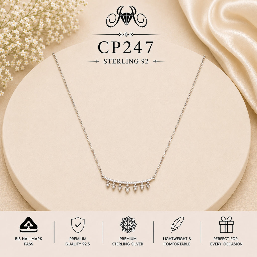 925 Sterling Silver Teardrop Fringe Bar Chain