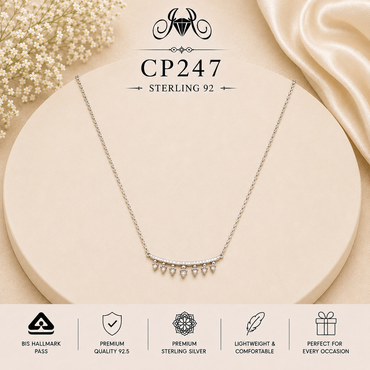 925 Sterling Silver Teardrop Fringe Bar Chain