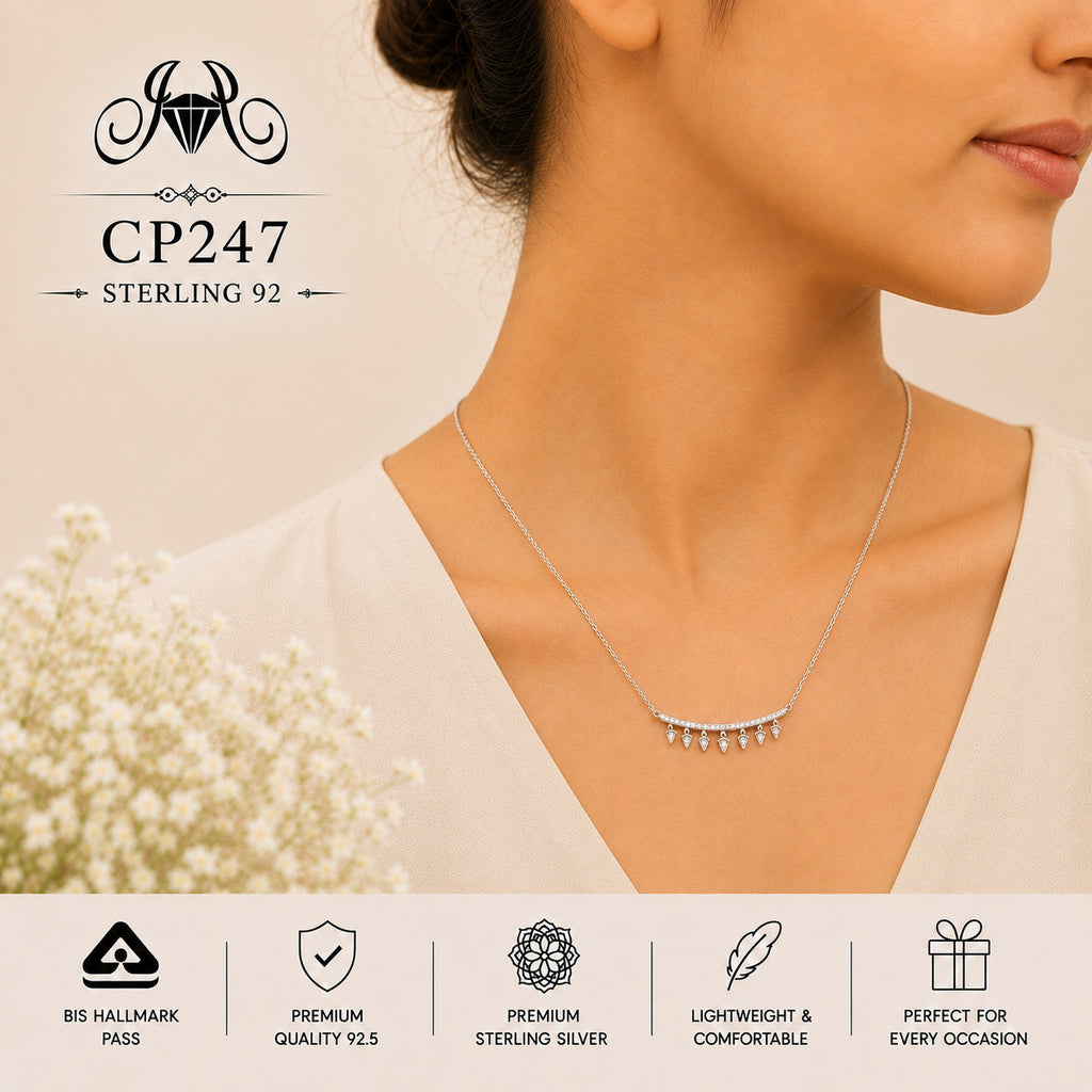 925 Sterling Silver Teardrop Fringe Bar Chain