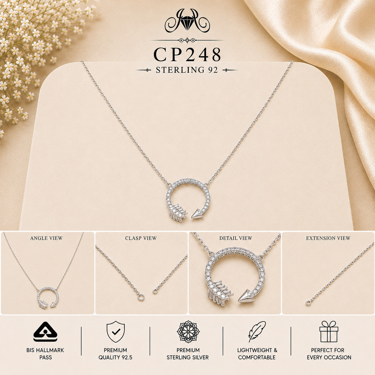 925 Sterling Silver Crystal Horseshoe Pendant Chain