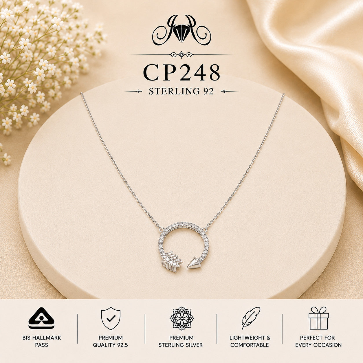 925 Sterling Silver Crystal Horseshoe Pendant Chain