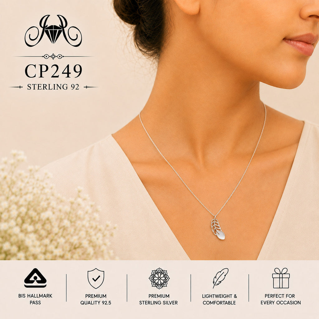 925 Sterling Silver Leaf & Teardrop Pendant Chain