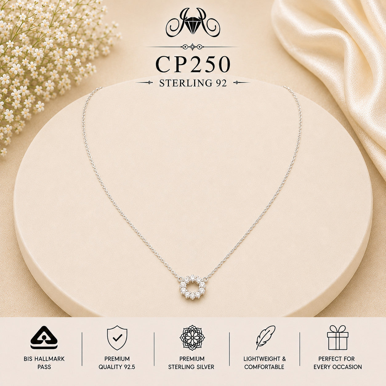 925 Sterling Silver Crystal Sunflower Pendant Chain