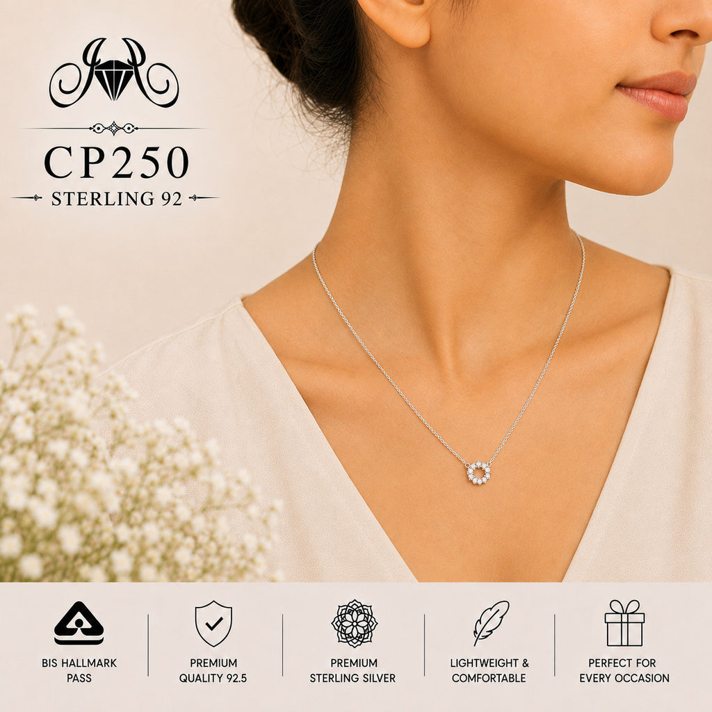 925 Sterling Silver Crystal Sunflower Pendant Chain