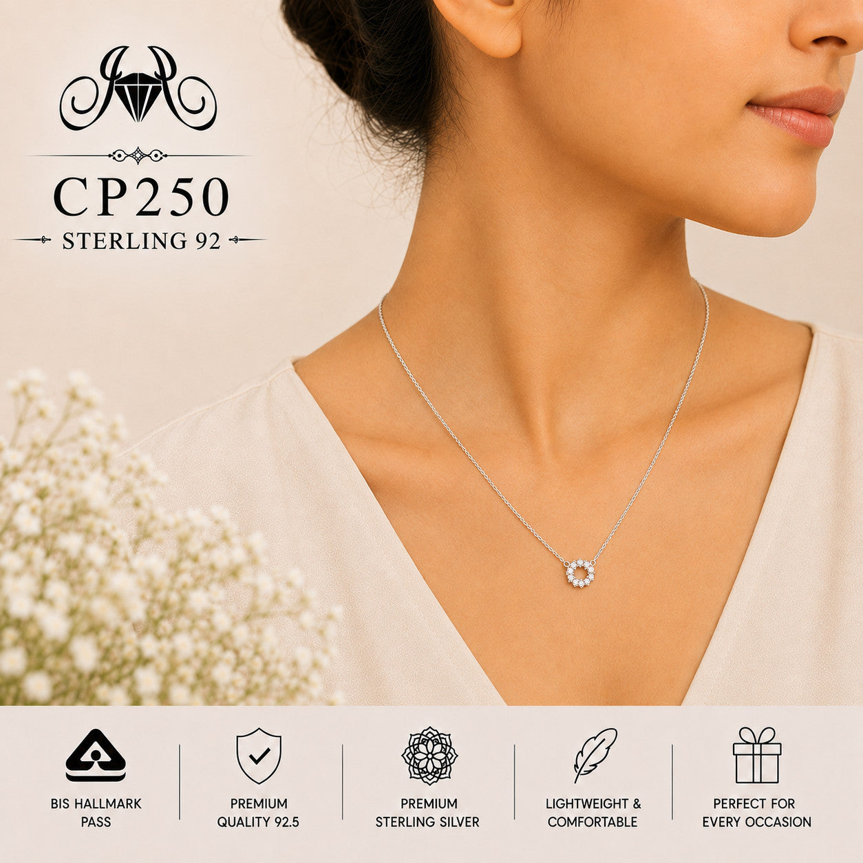 925 Sterling Silver Crystal Sunflower Pendant Chain