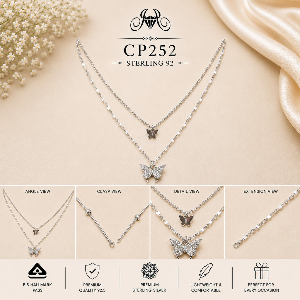 925 Sterling Silver Double Butterfly Layered Chain