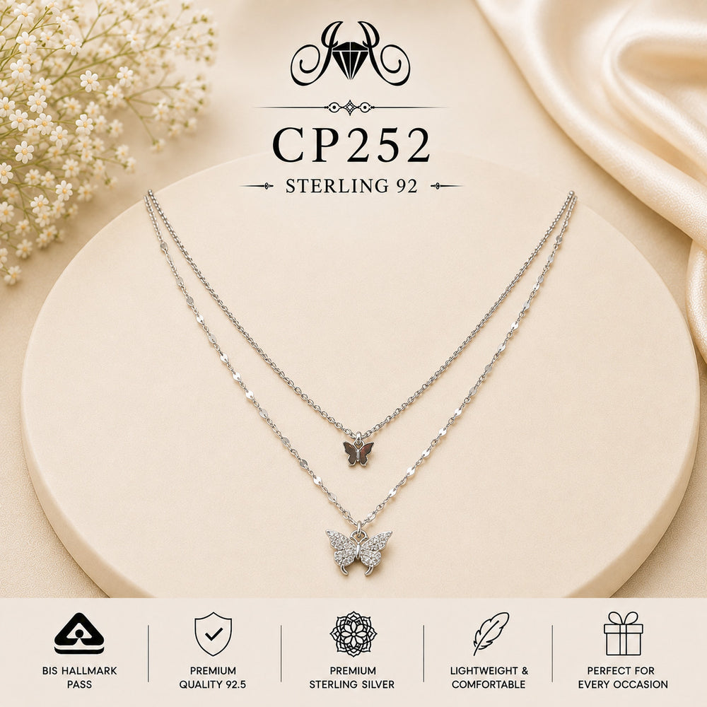 925 Sterling Silver Double Butterfly Layered Chain CP252