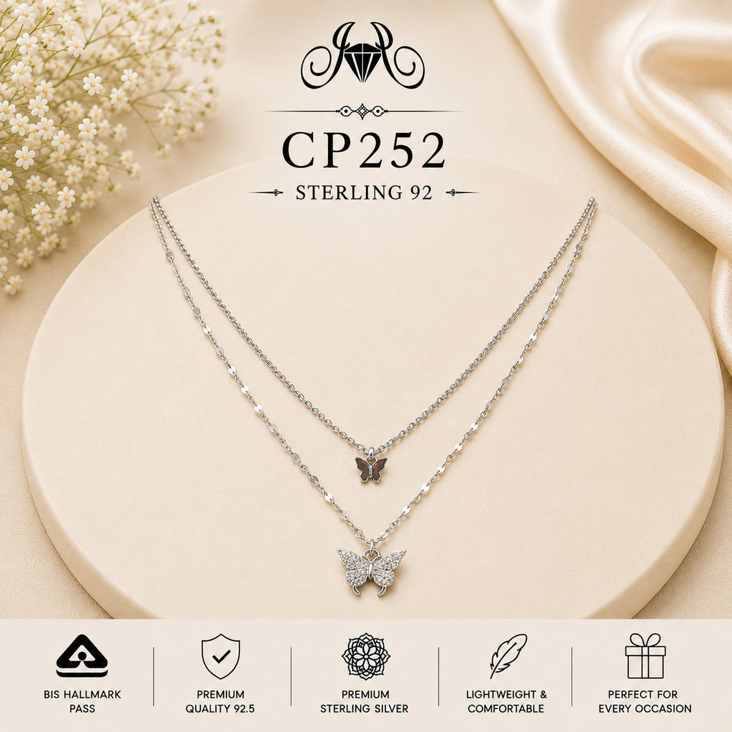 925 Sterling Silver Double Butterfly Layered Chain