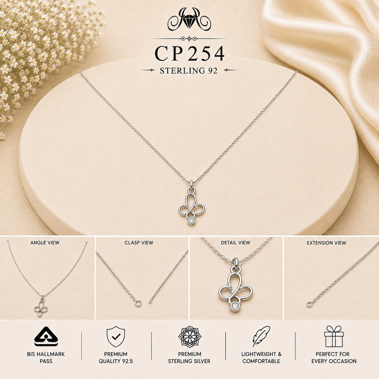 925 Sterling Silver Minimal Butterfly Pendant Chain