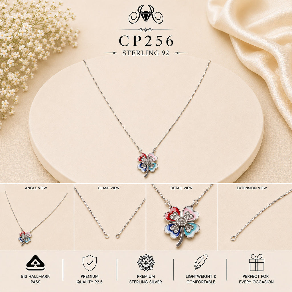925 Sterling Silver Multicolor Flower Pendant Chain