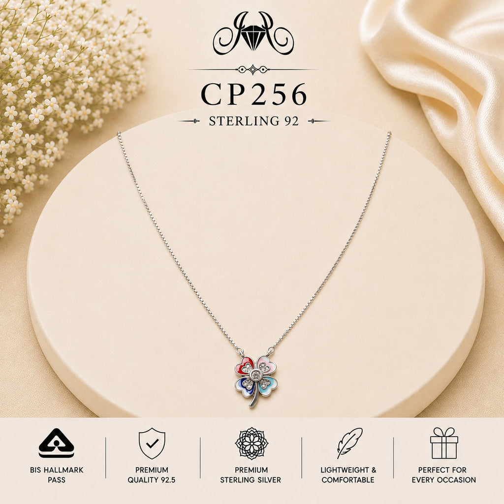 925 Sterling Silver Multicolor Flower Pendant Chain