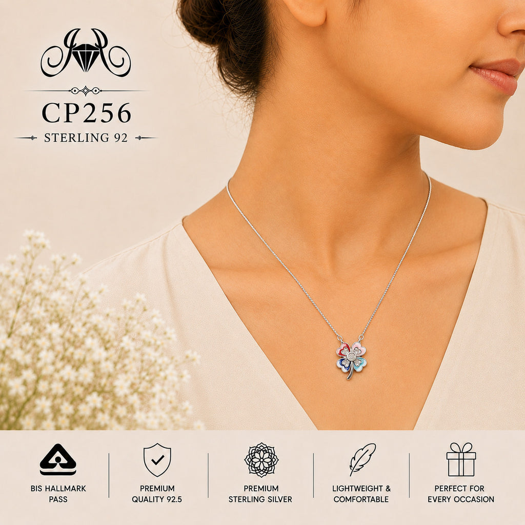 925 Sterling Silver Multicolor Flower Pendant Chain