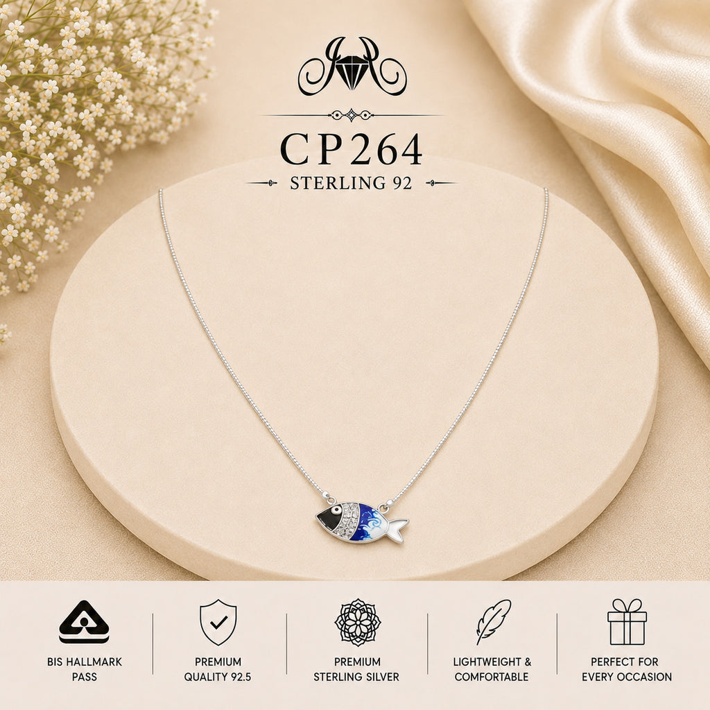 925 Sterling Silver Blue Fish Pendant Chain