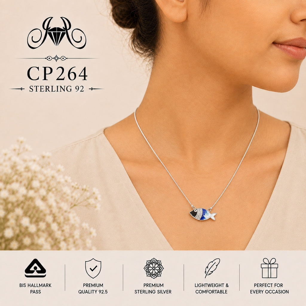 925 Sterling Silver Blue Fish Pendant Chain