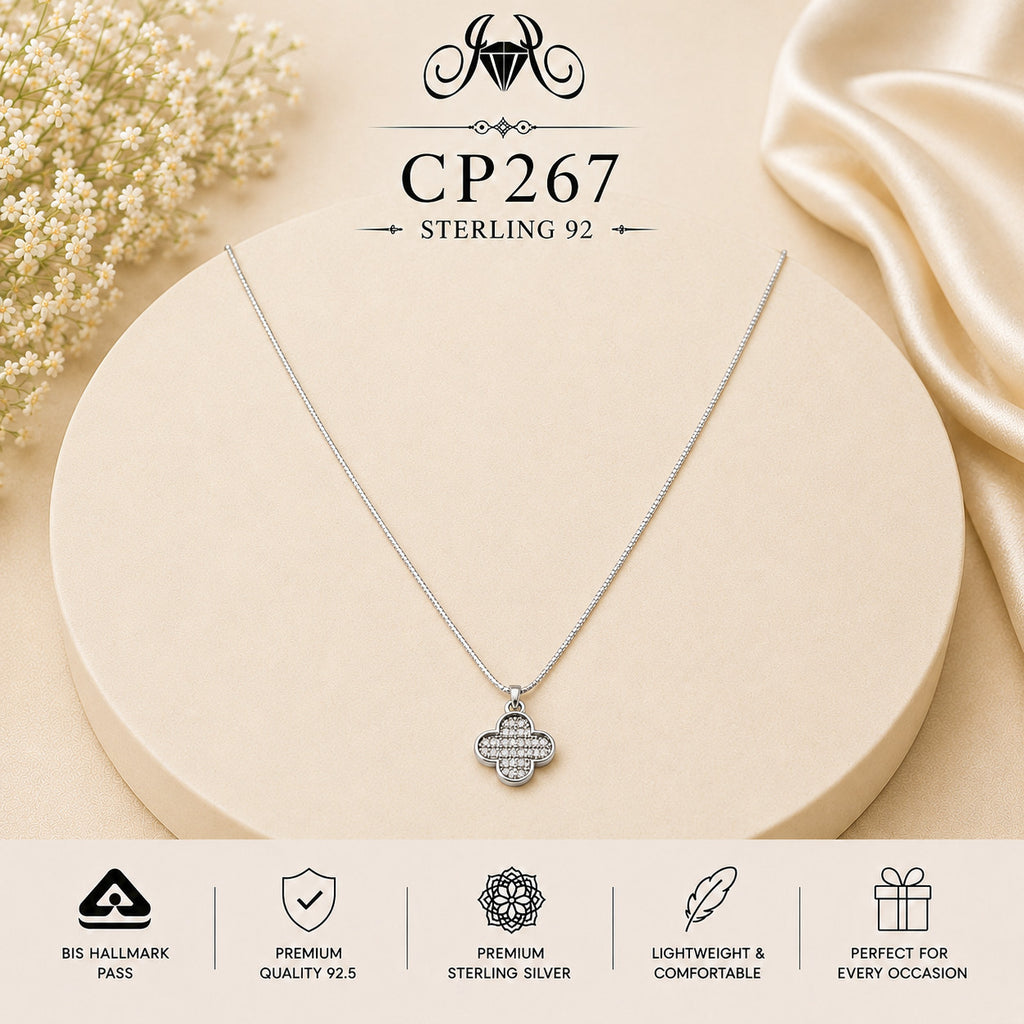 925 Sterling Silver Crystal Clover Pendant Chain