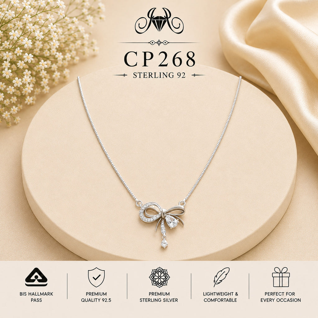 925 Sterling Silver Bow & Teardrop Pendant Chain