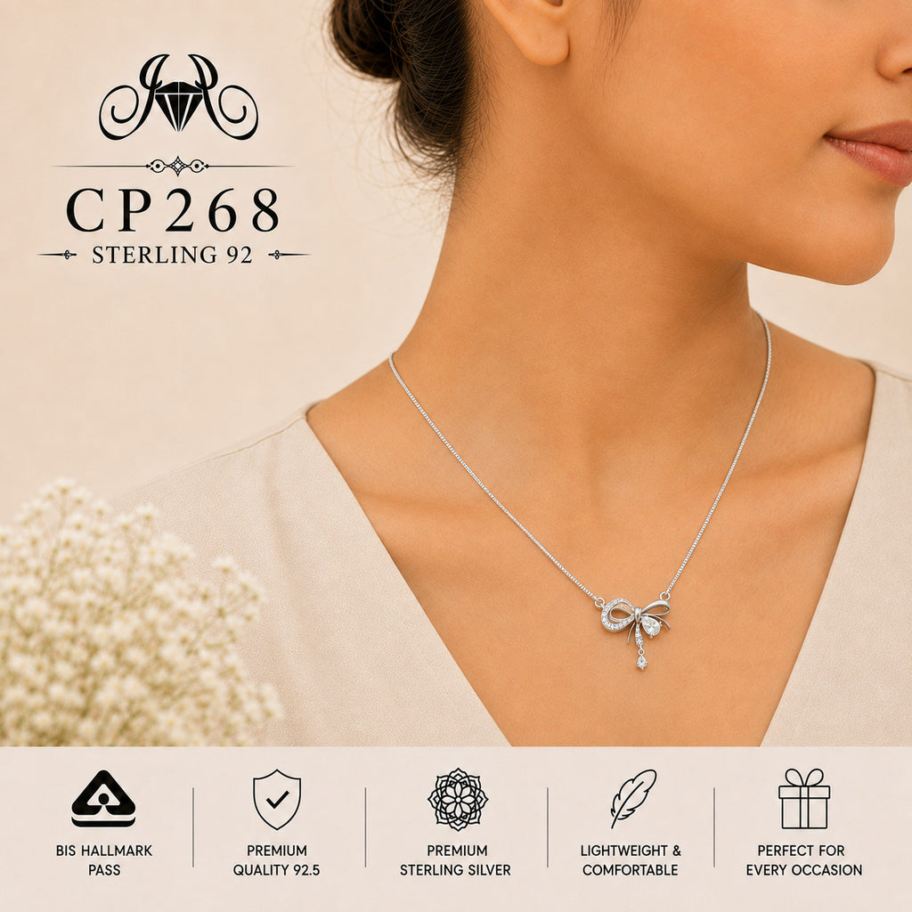 925 Sterling Silver Bow & Teardrop Pendant Chain