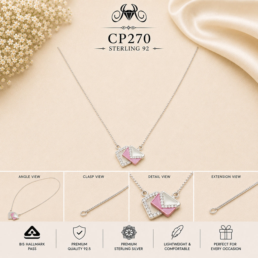 925 Sterling Silver Pink Love Letter Pendant Chain