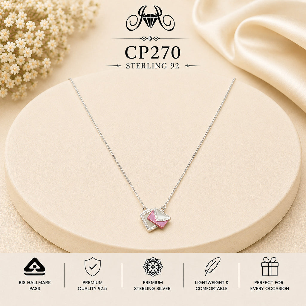 925 Sterling Silver Pink Love Letter Pendant Chain