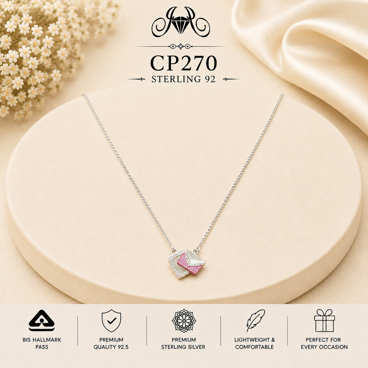 925 Sterling Silver Pink Love Letter Pendant Chain