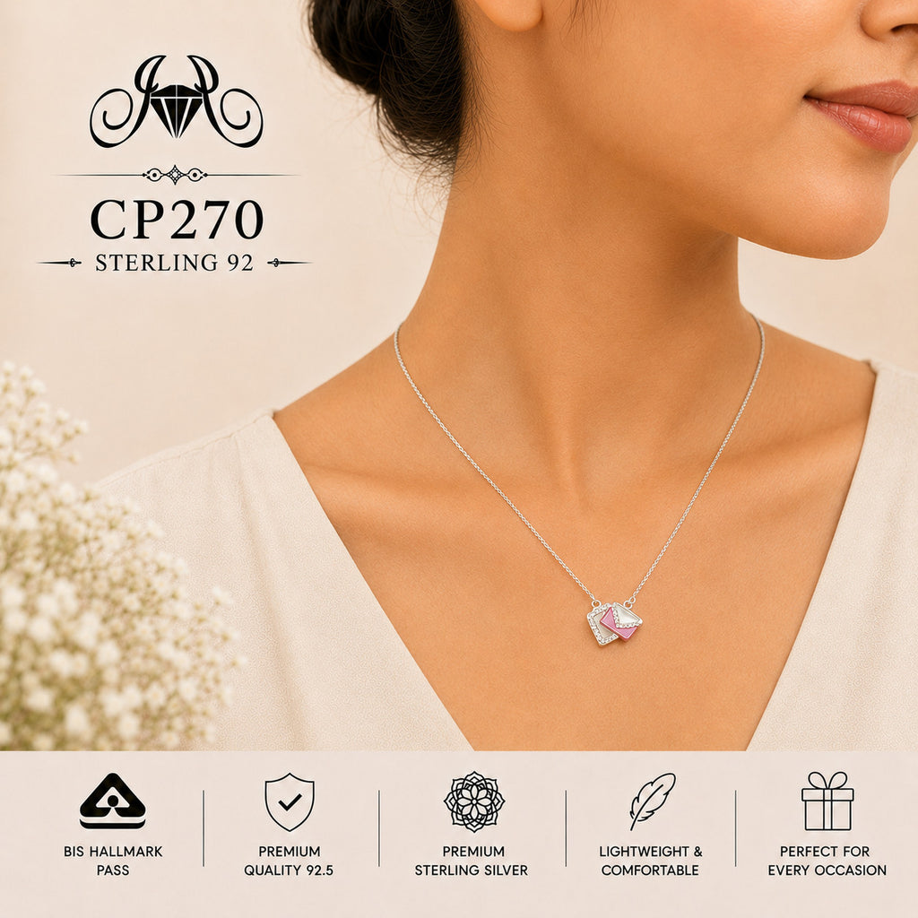 925 Sterling Silver Pink Love Letter Pendant Chain