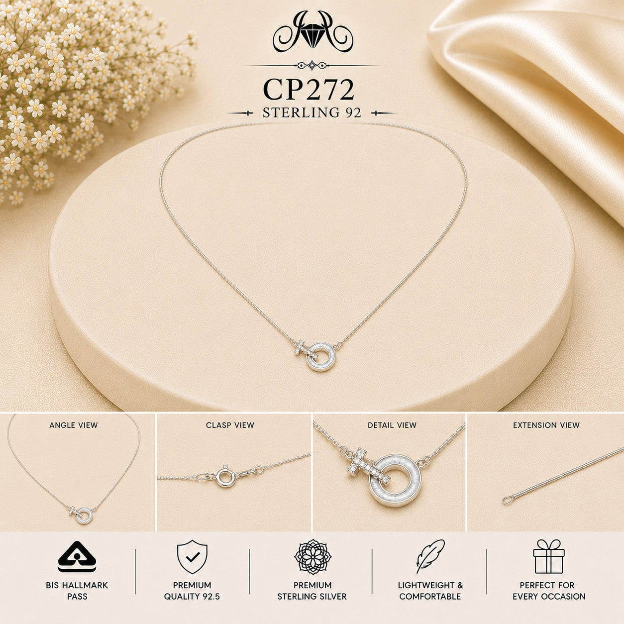 925 Sterling Silver Interlocking Rings Pendant Chain