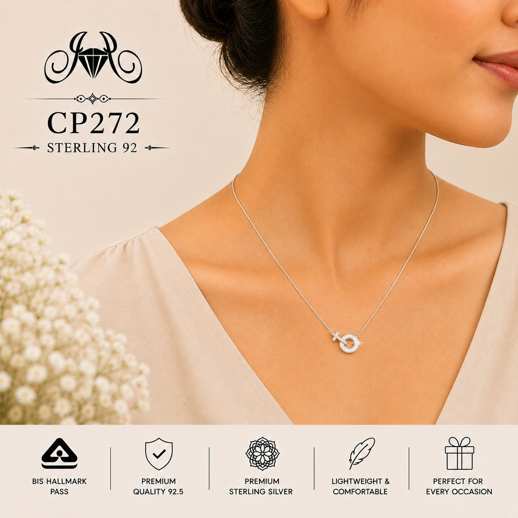 925 Sterling Silver Interlocking Rings Pendant Chain