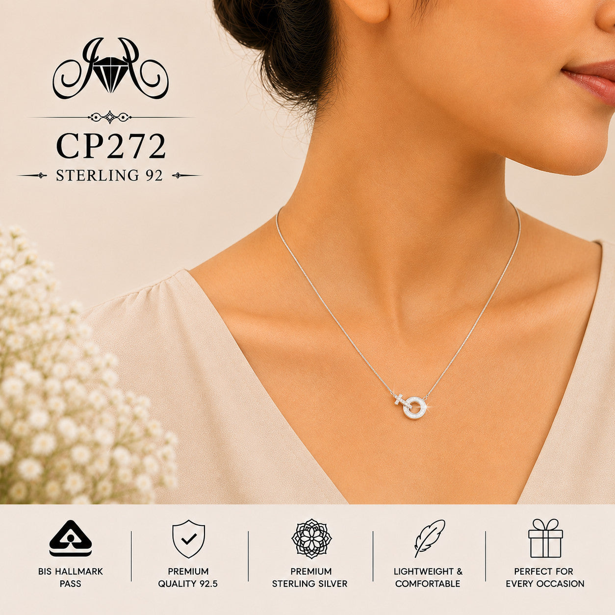 925 Sterling Silver Interlocking Rings Pendant Chain