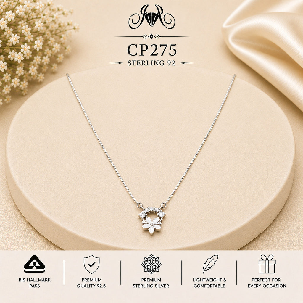 925 Sterling Silver Crystal Flower Cluster Pendant Chain