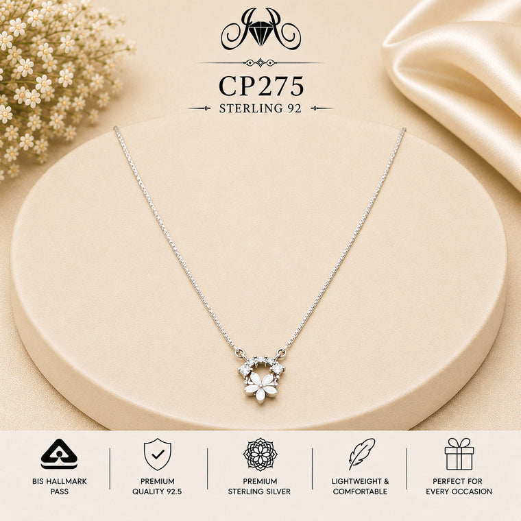 925 Sterling Silver Crystal Flower Cluster Pendant Chain CP275