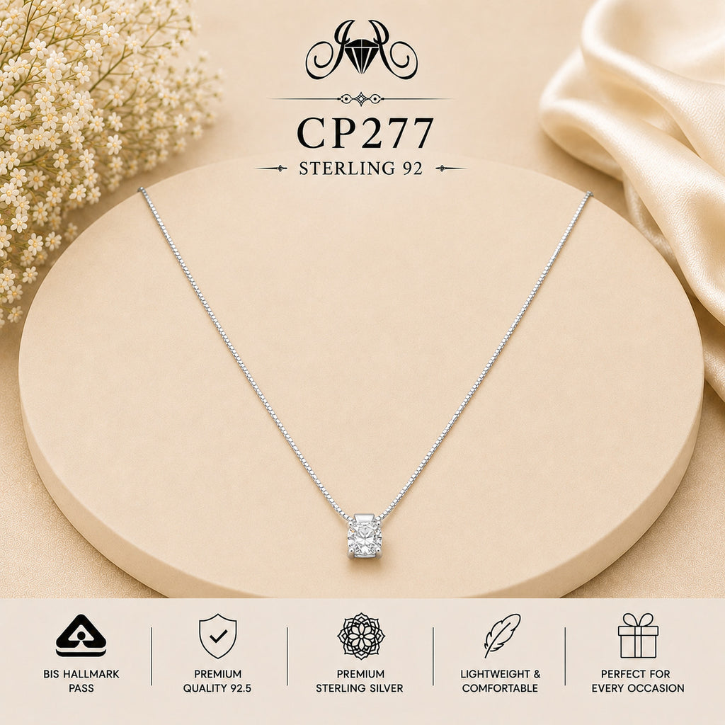 925 Sterling Silver Square Crystal Pendant Chain
