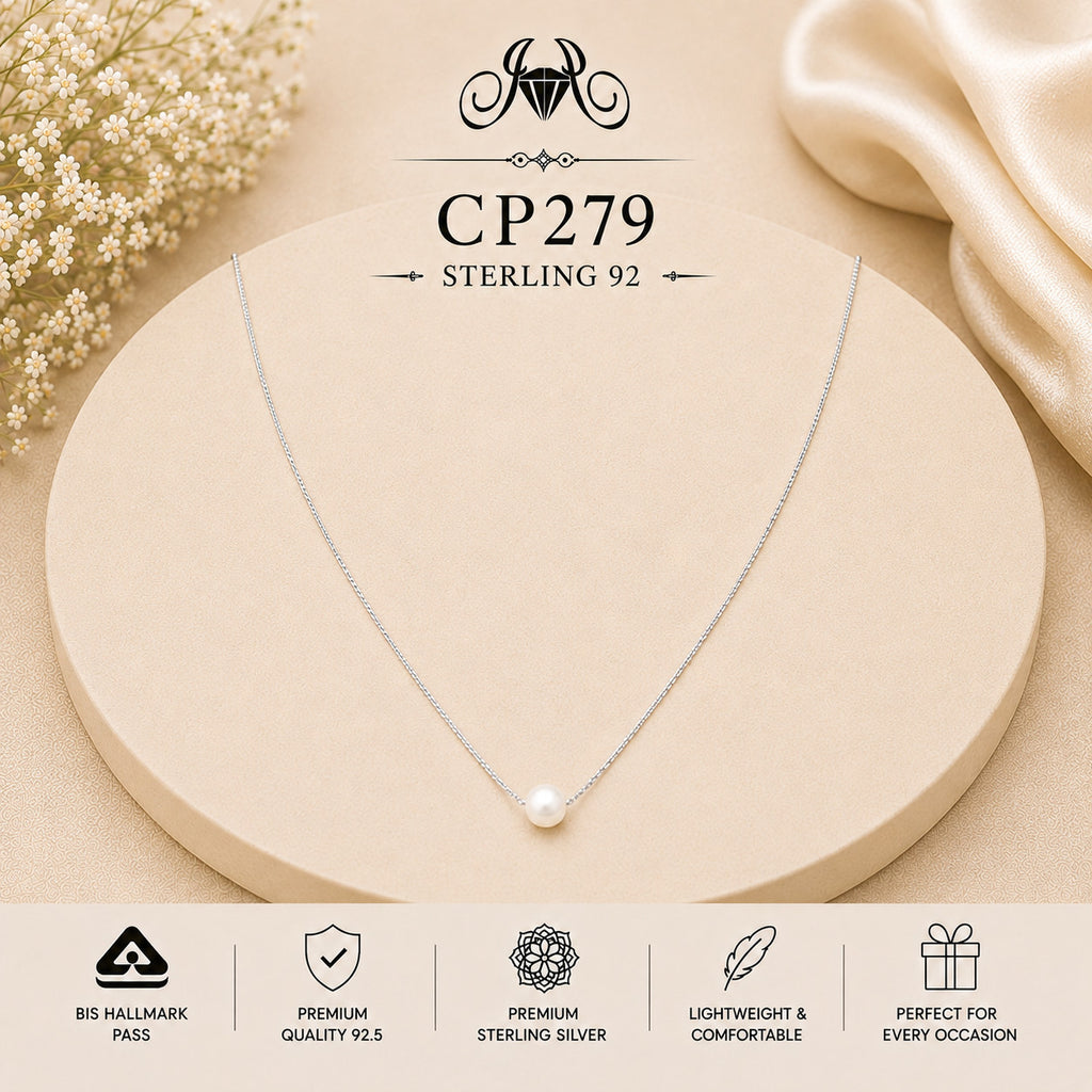 925 Sterling Silver Pearl Solitaire Chain