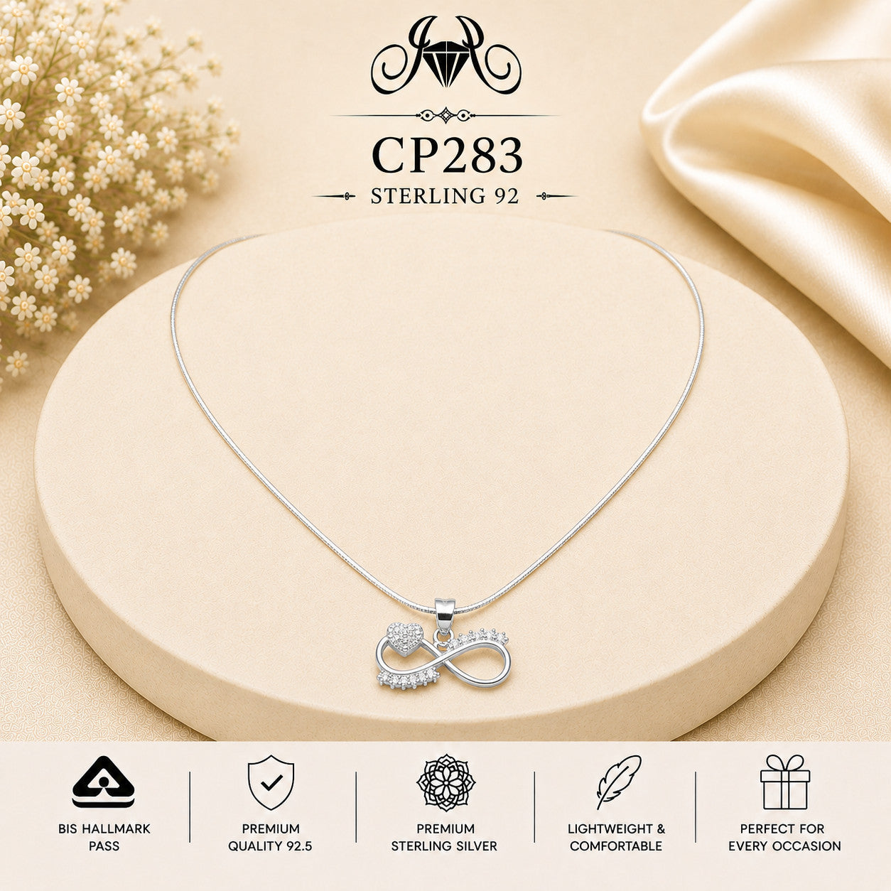CP283 925 Sterling Silver Infinity Heart Crown Pendant Chain portrait