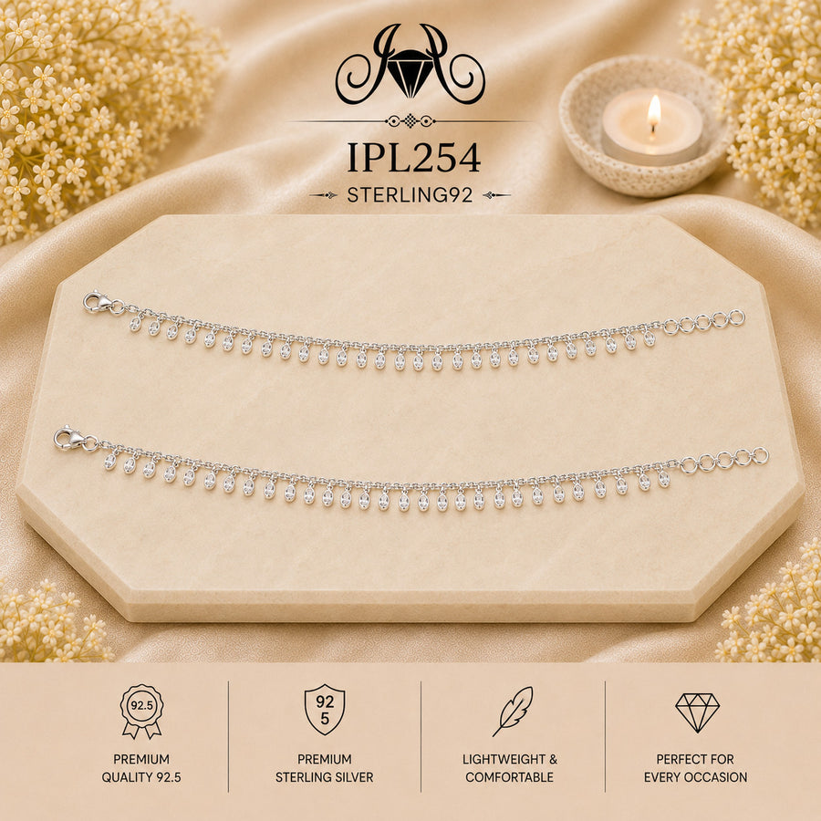 Crystal Fringe Drop 92.5 Sterling Silver Payal – IPL254