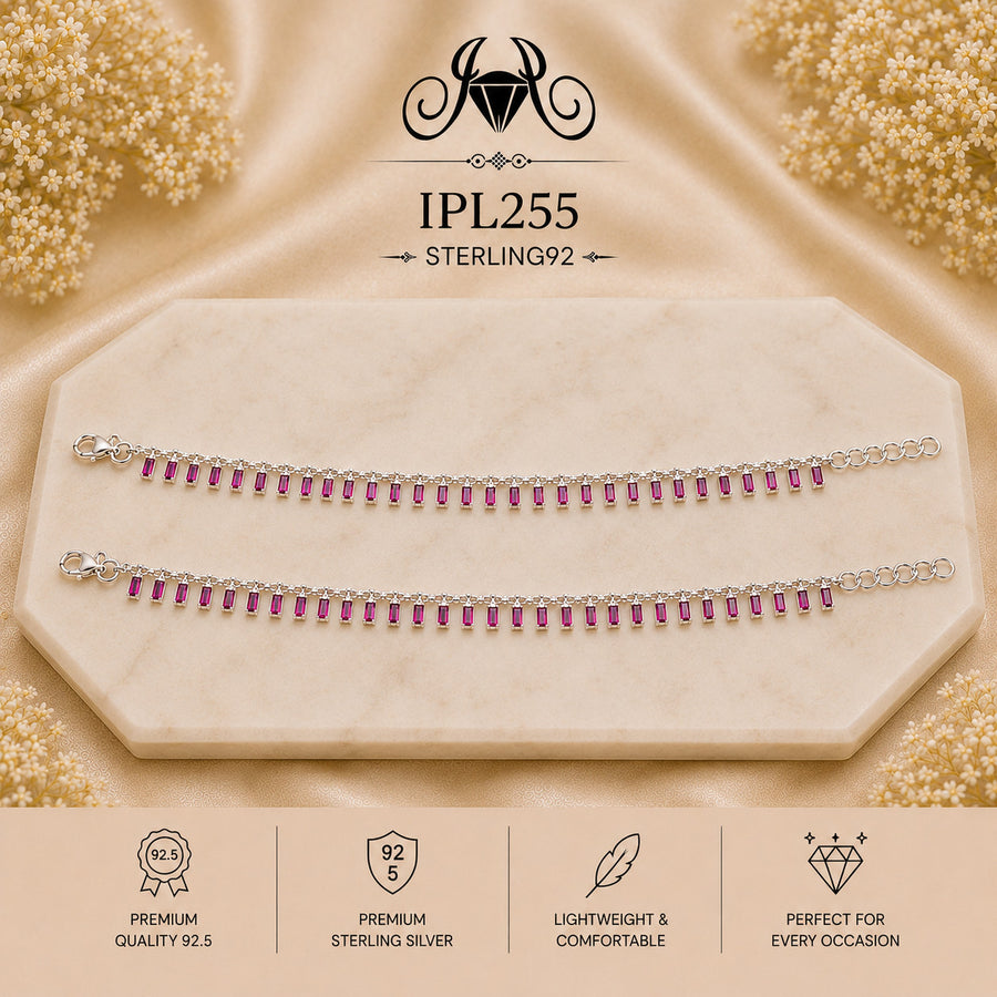 Pink Baguette Crystal Fringe 92.5 Sterling Silver Payal – IPL255