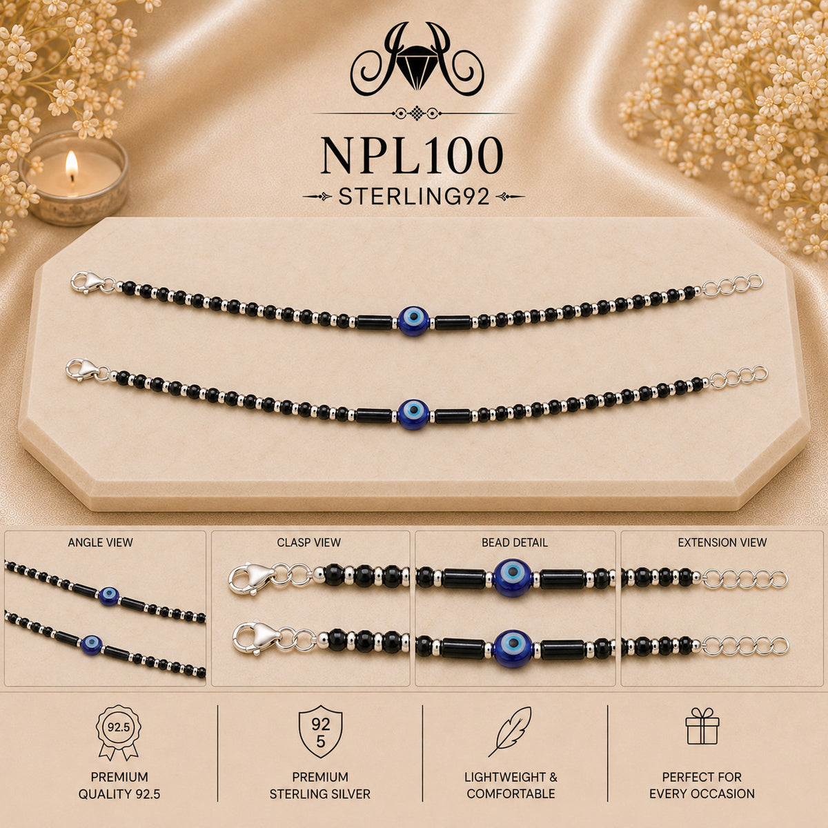 NPL100 Black Beeds Payal collage