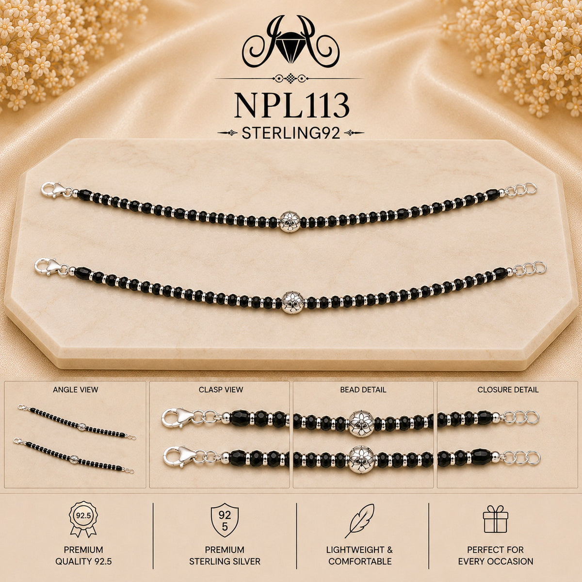 NPL113 Black Beeds Payal collage