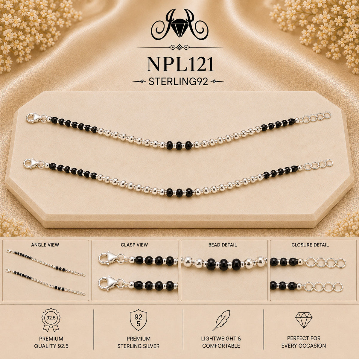 NPL121 Black Beeds Payal collage