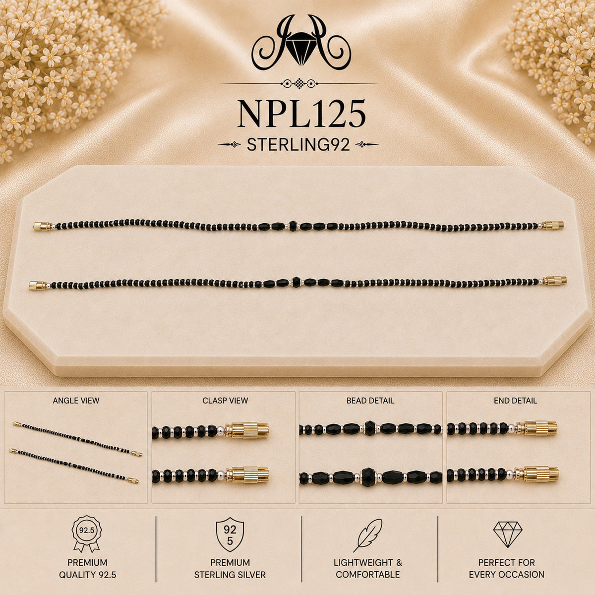 NPL125 Black Beeds Payal collage