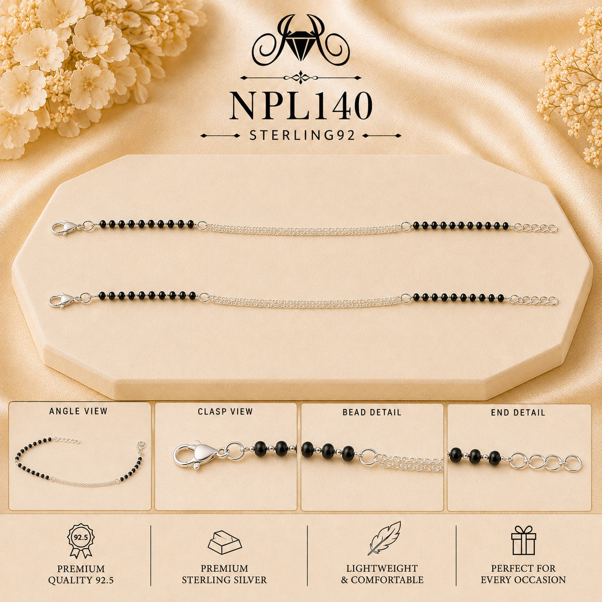 NPL140 Black Beeds Payal collage