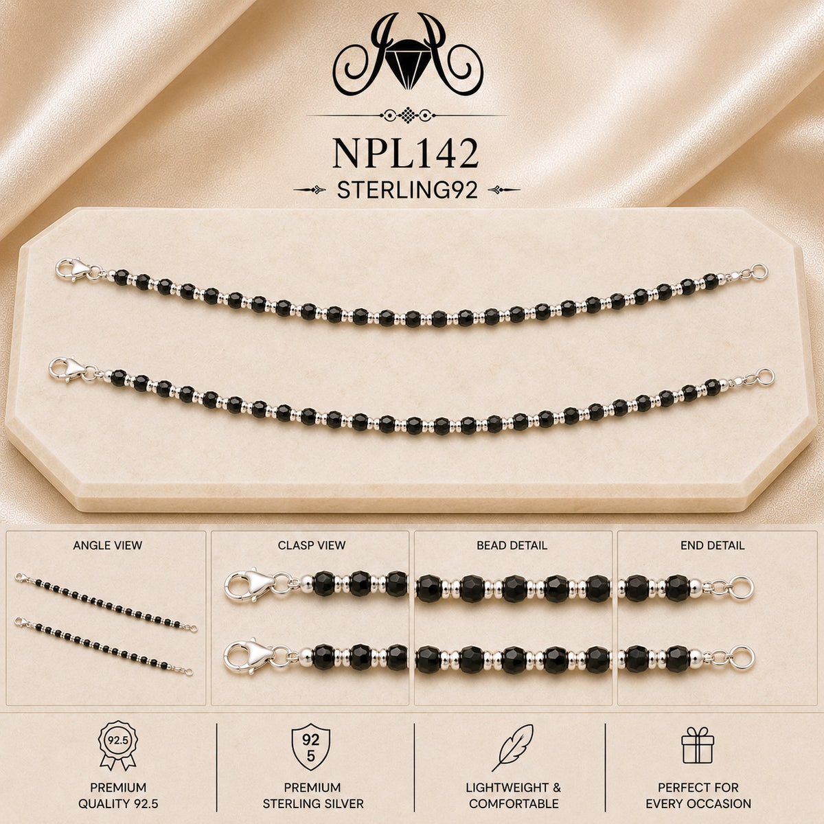 NPL142 Black Beeds Payal collage