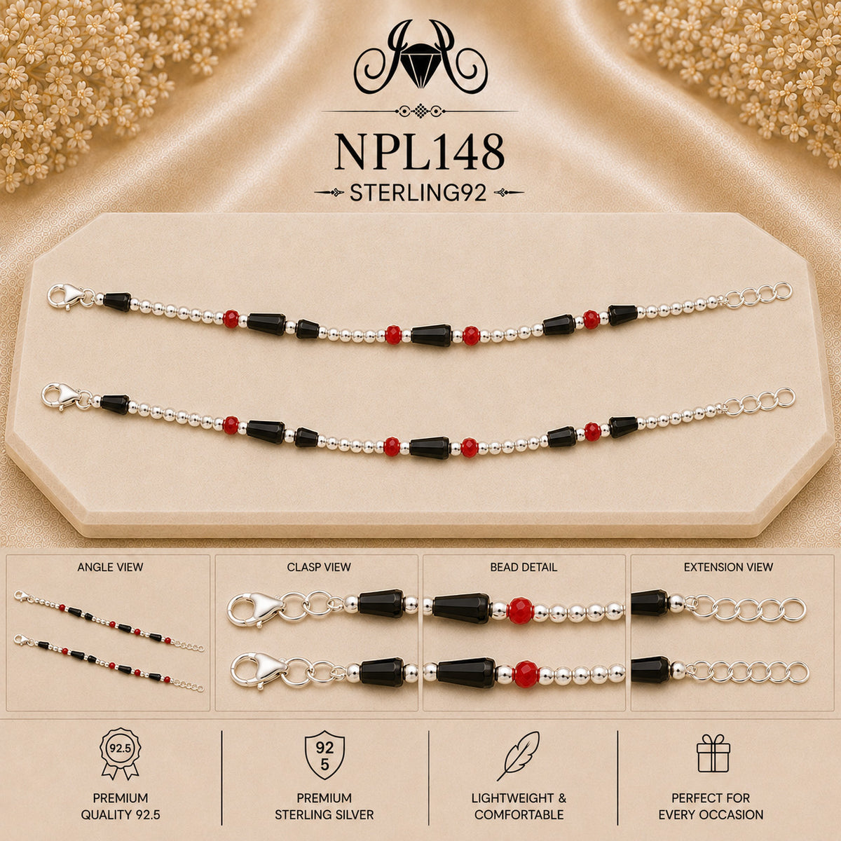NPL148 Black Beeds Payal collage