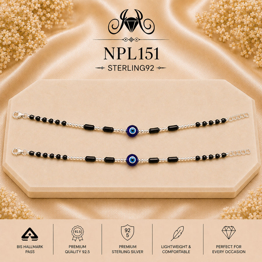 Blue Eye & Black Block 92.5 Sterling Silver Payal – NPL151