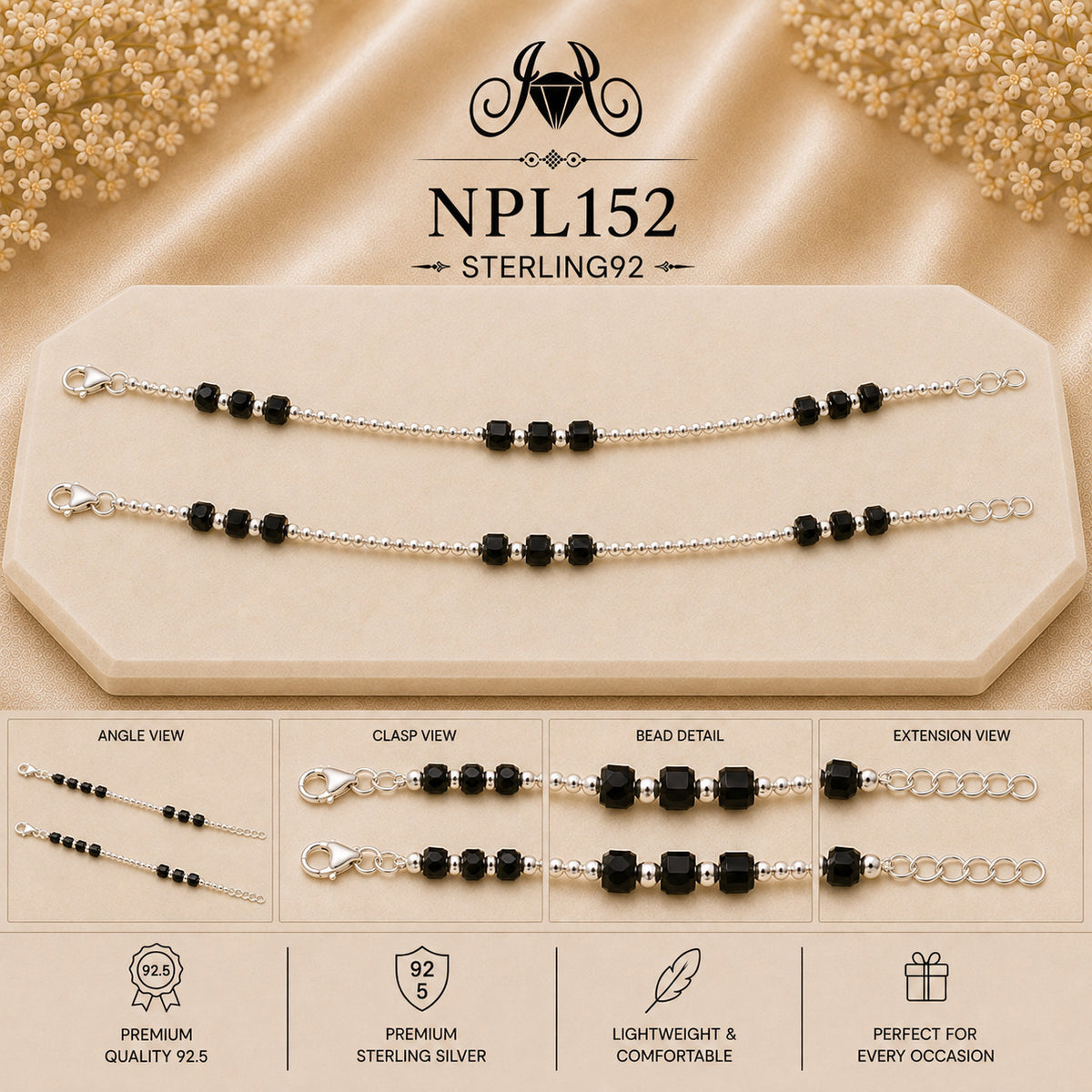 NPL152 Black Beeds Payal collage