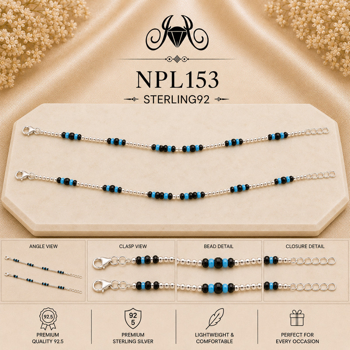 NPL153 Black Beeds Payal collage