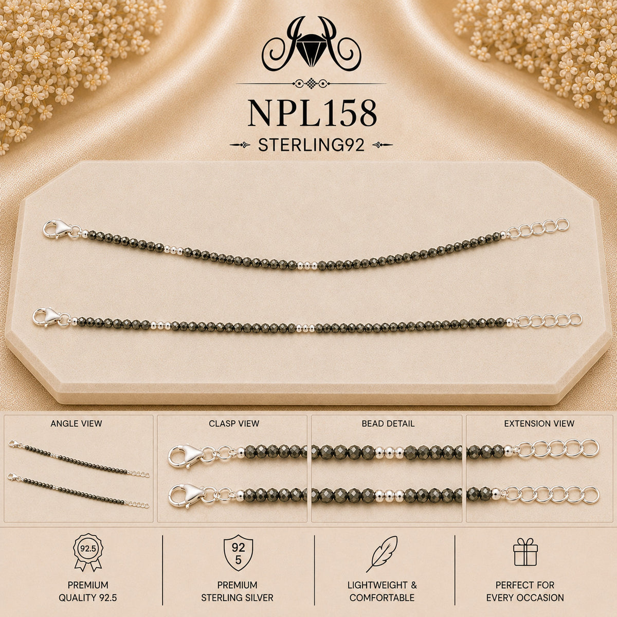 NPL158 Black Beeds Payal collage